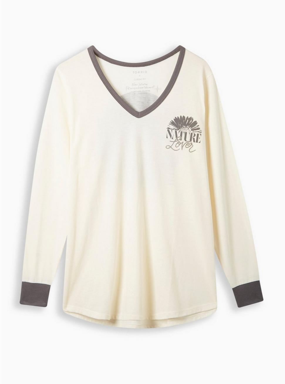 Nature Fit Classic Fit Signature Jersey V-Neck Long Sleeve Tee, CREAM, hi-res