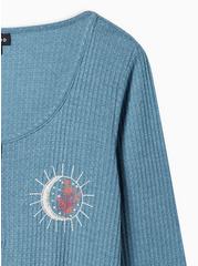 Graphic Classic Fit Waffle V-Neck Snap Long Sleeve Tee, MOON BLUE, alternate