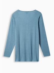 Graphic Classic Fit Waffle V-Neck Snap Long Sleeve Tee, MOON BLUE, alternate