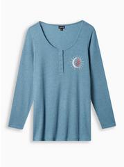 Graphic Classic Fit Waffle V-Neck Snap Long Sleeve Tee, MOON BLUE, hi-res