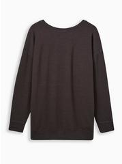 Plus Size Mushroom Classic Fit Super Soft Fleece Long Sleeve Drop Shoulder Sweatshirt, CHARCOAL, alternate