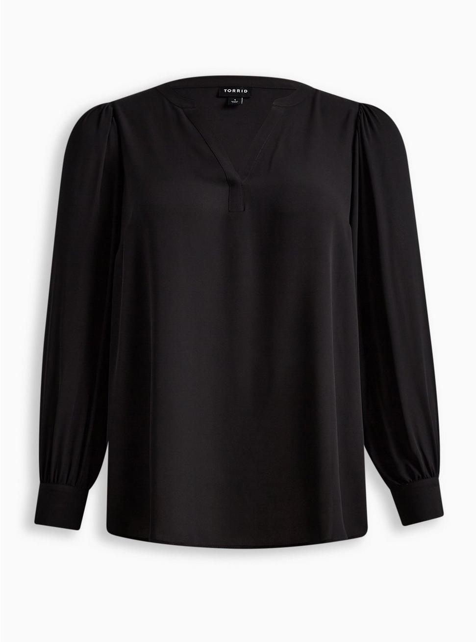 Plus Size Harper Georgette Pullover Puff Sleeve Blouse, DEEP BLACK, hi-res