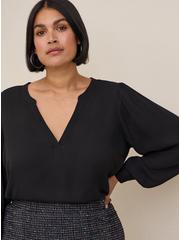 Plus Size Harper Georgette Pullover Puff Sleeve Blouse, DEEP BLACK, hi-res