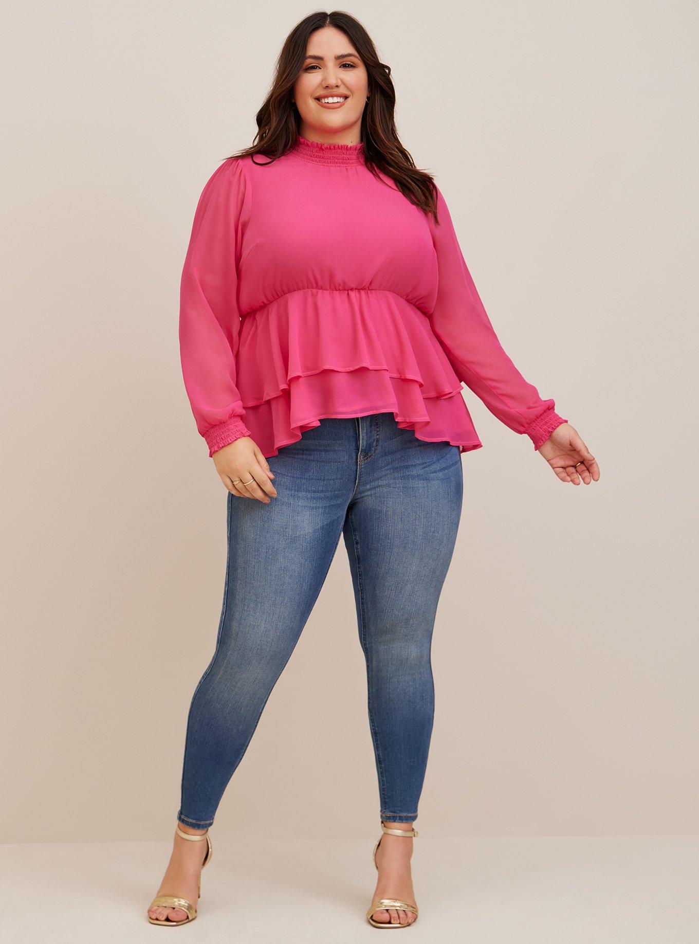 TORRID Crinkle Chiffon Smock Neck Ruffle Tiered Top