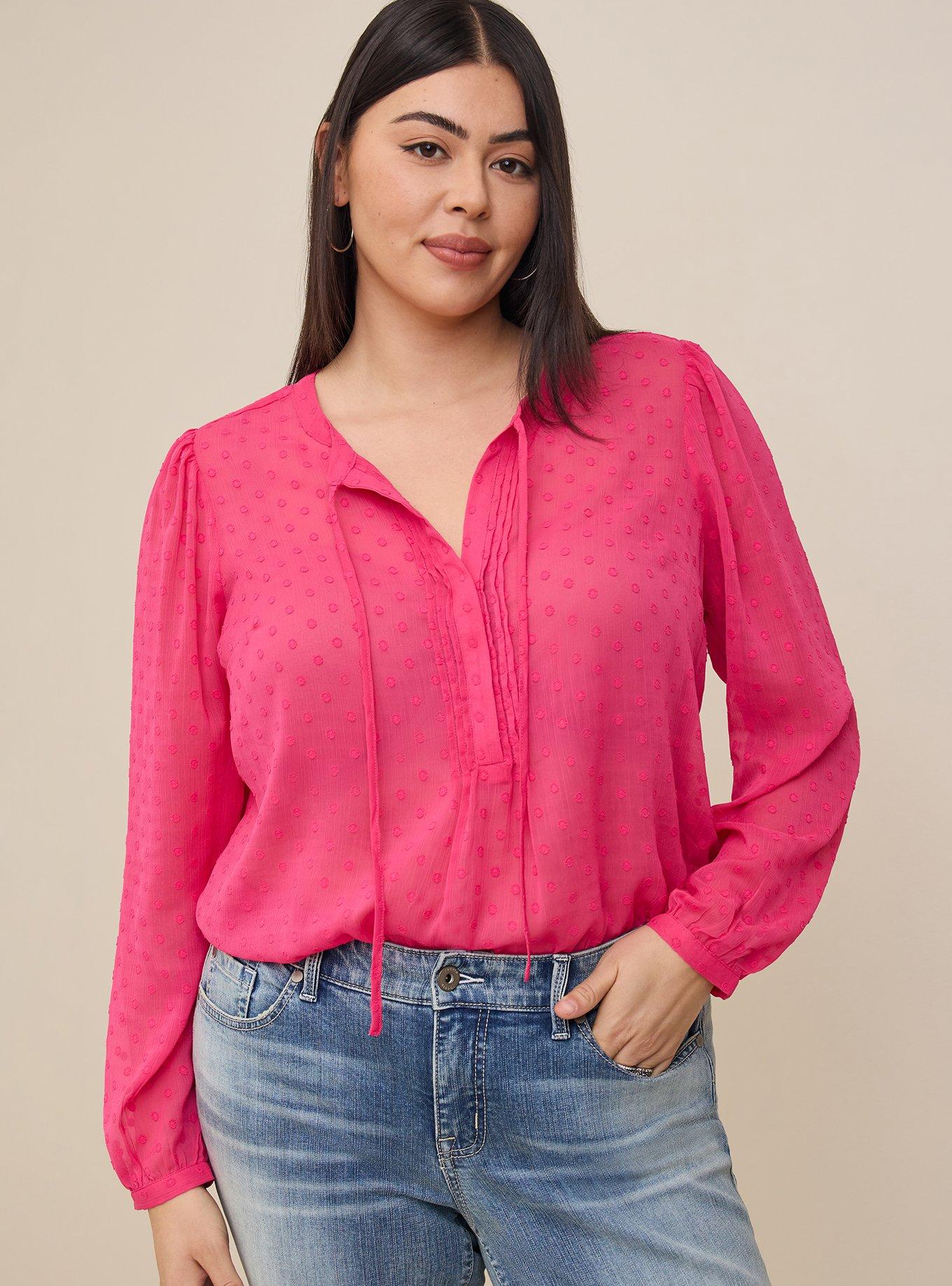 Plus Size Chiffon Clip Dot Button-Front Blouse, CABARET, alternate