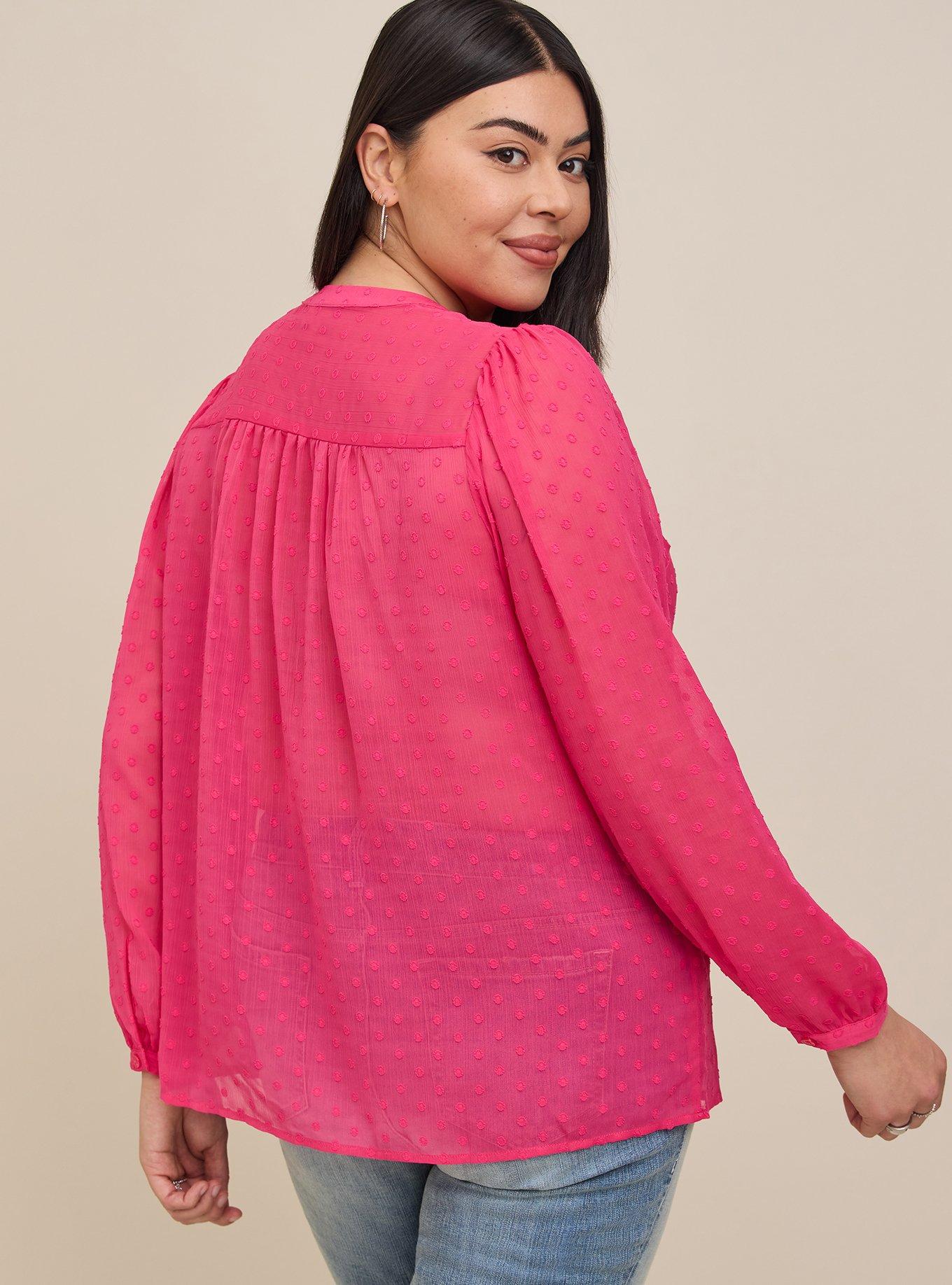 Plus Size Chiffon Clip Dot Button-Front Blouse, CABARET, alternate