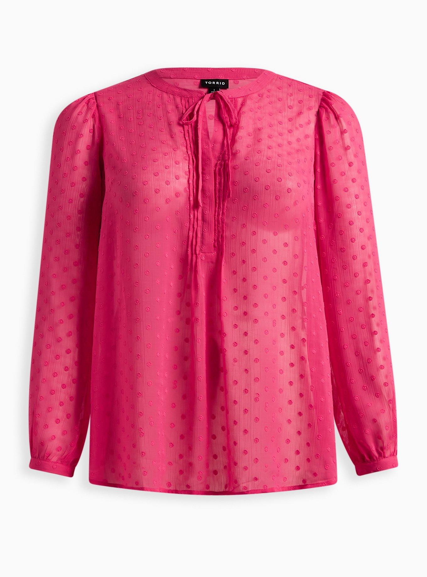 Plus Size Chiffon Clip Dot Button-Front Blouse, CABARET, hi-res