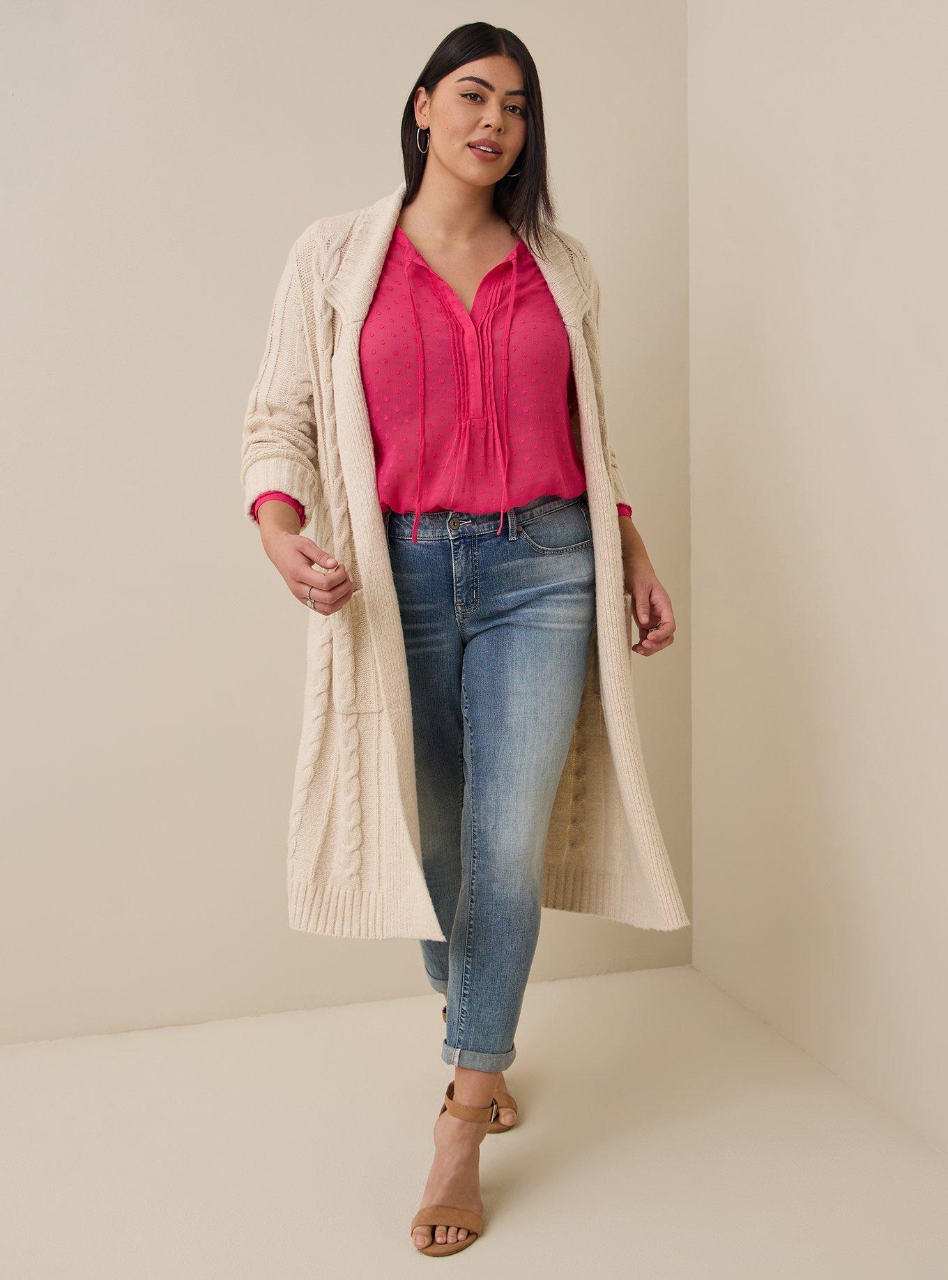 Plus Size Chiffon Clip Dot Button-Front Blouse, CABARET, hi-res