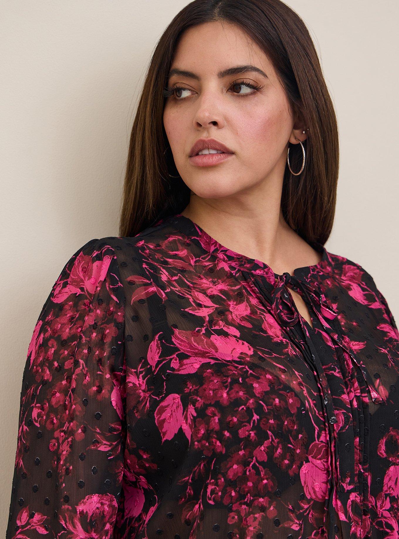 Plus Size - Chiffon Clip Dot Button-Front Blouse - Torrid