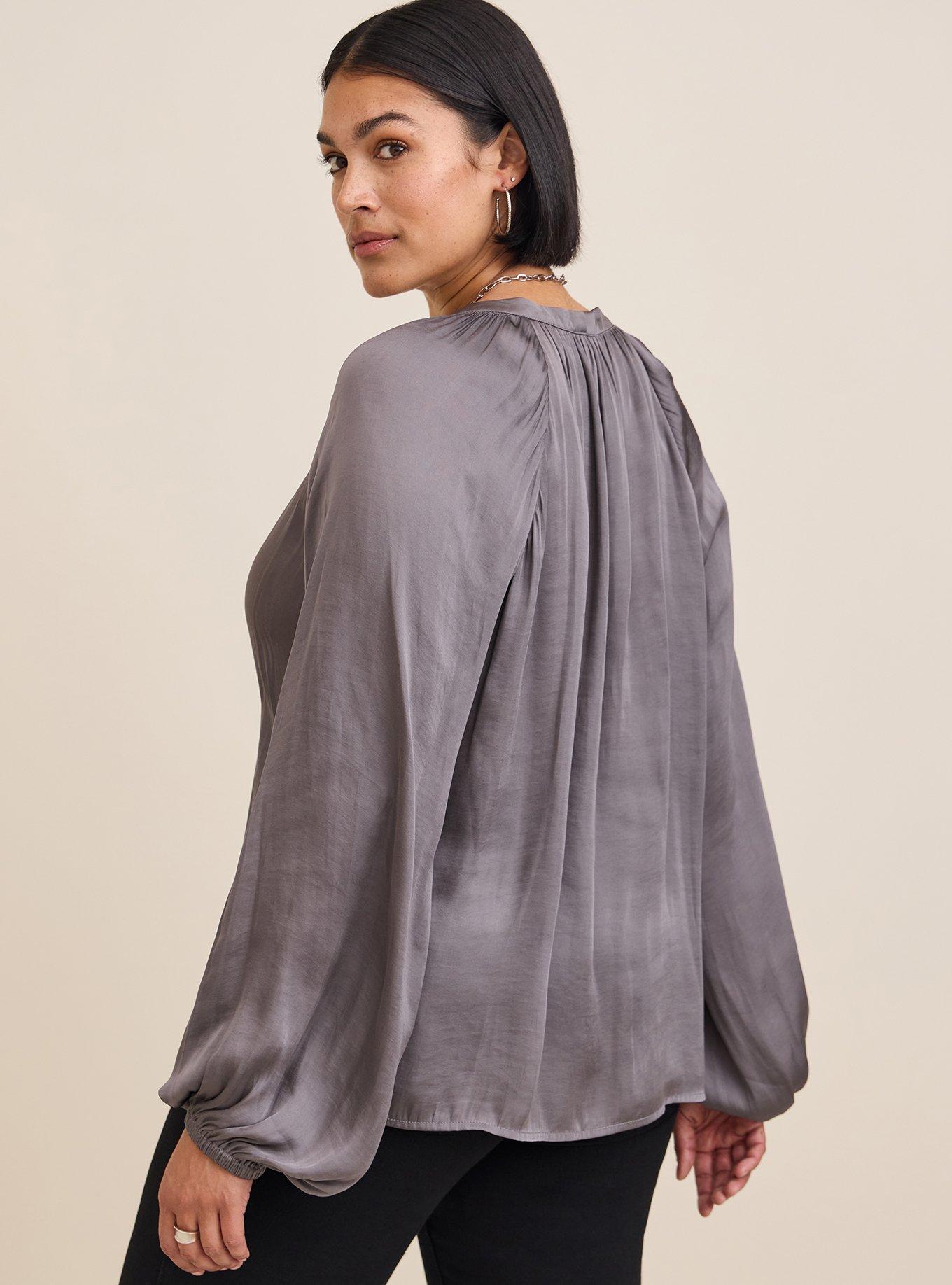 Satin Tie-Front Peasant Blouse