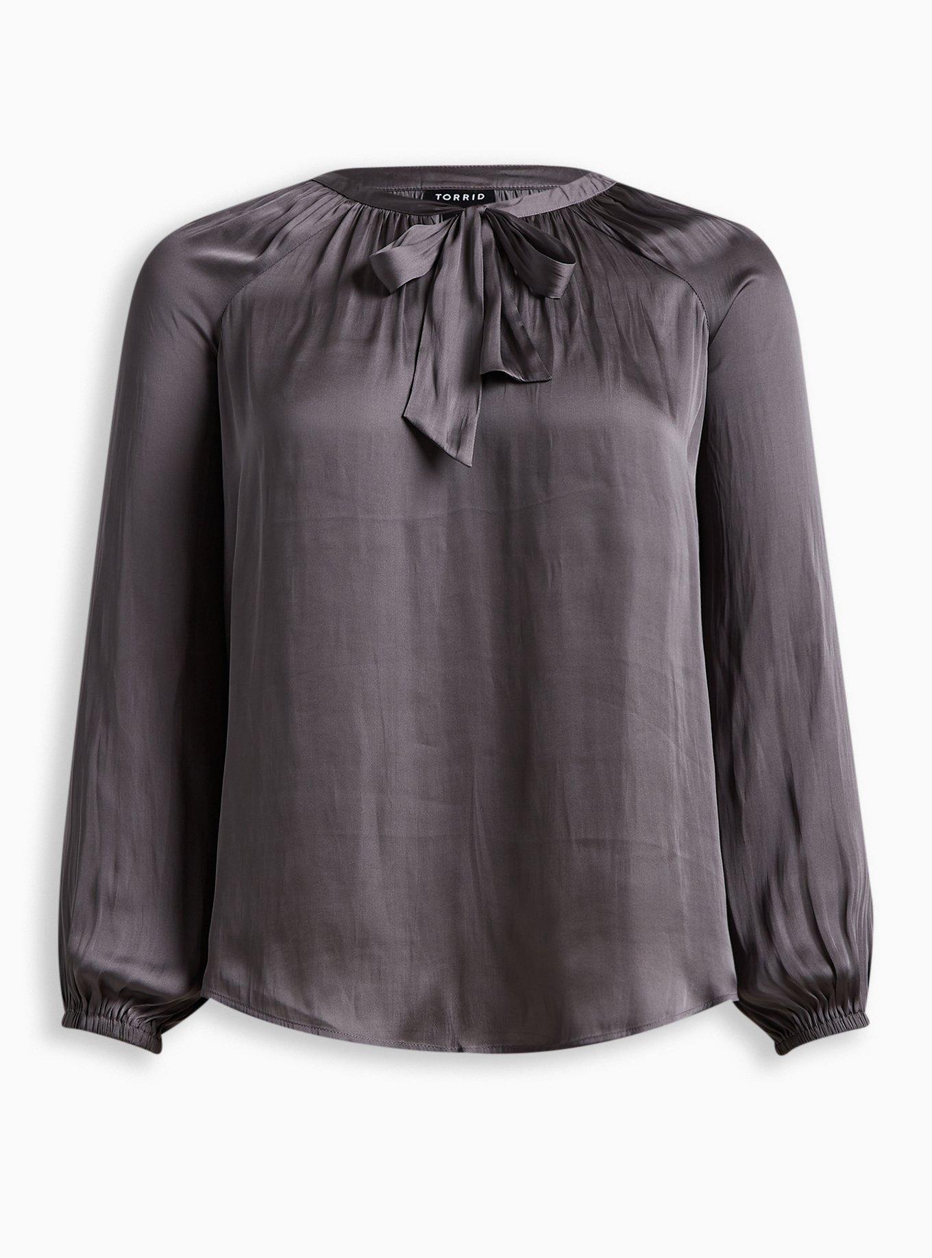 Satin Tie-Front Peasant Blouse