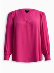 Harper Georgette Pullover Puff Sleeve Blouse, FUCHSIA RED, hi-res