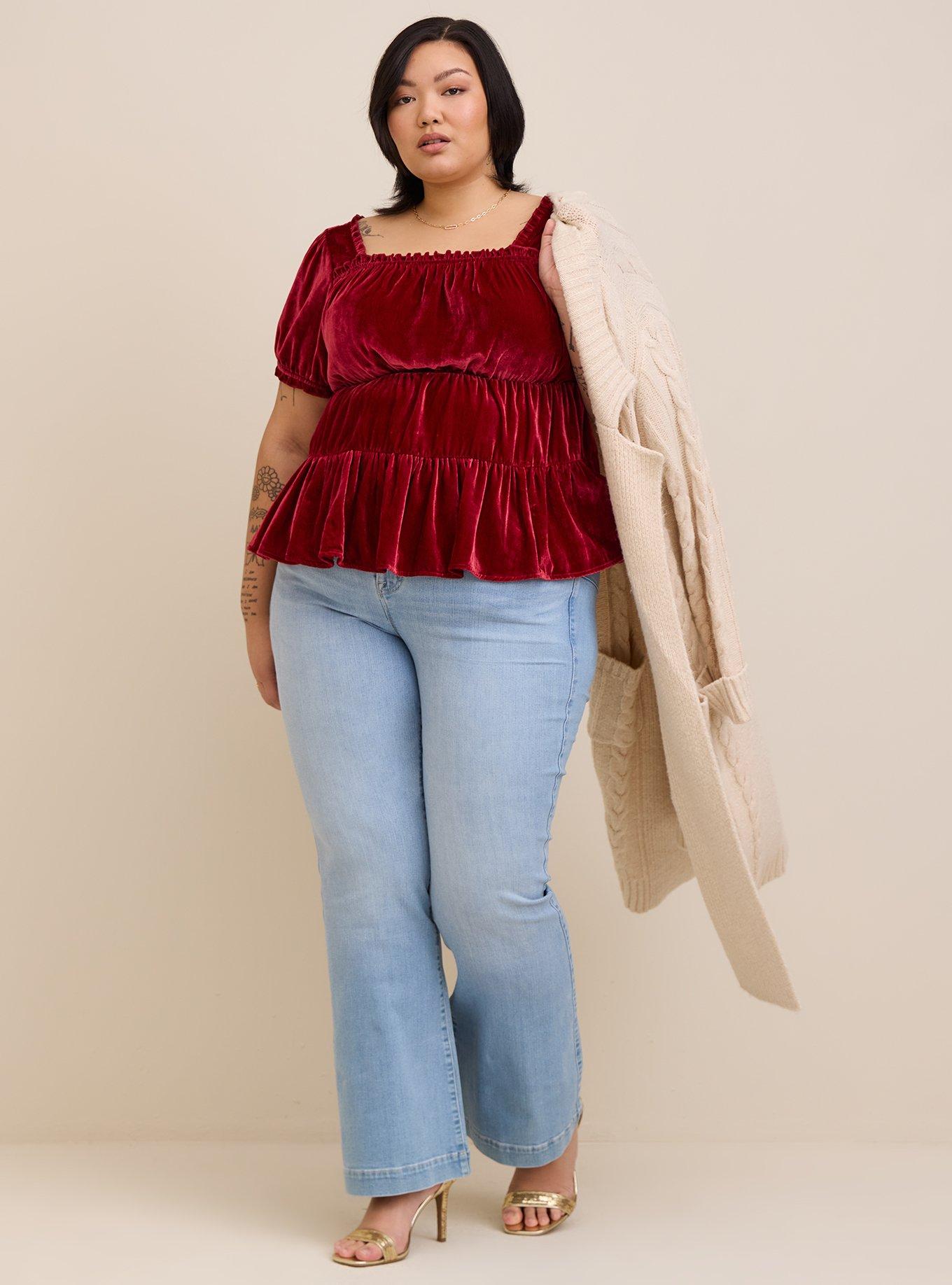 Plus Size - Babydoll Velvet Burnout Short Sleeve Top - Torrid