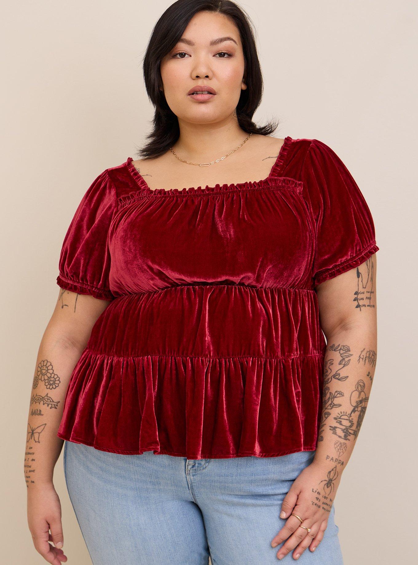 Plus Size Babydoll Velvet Tiered Top Torrid