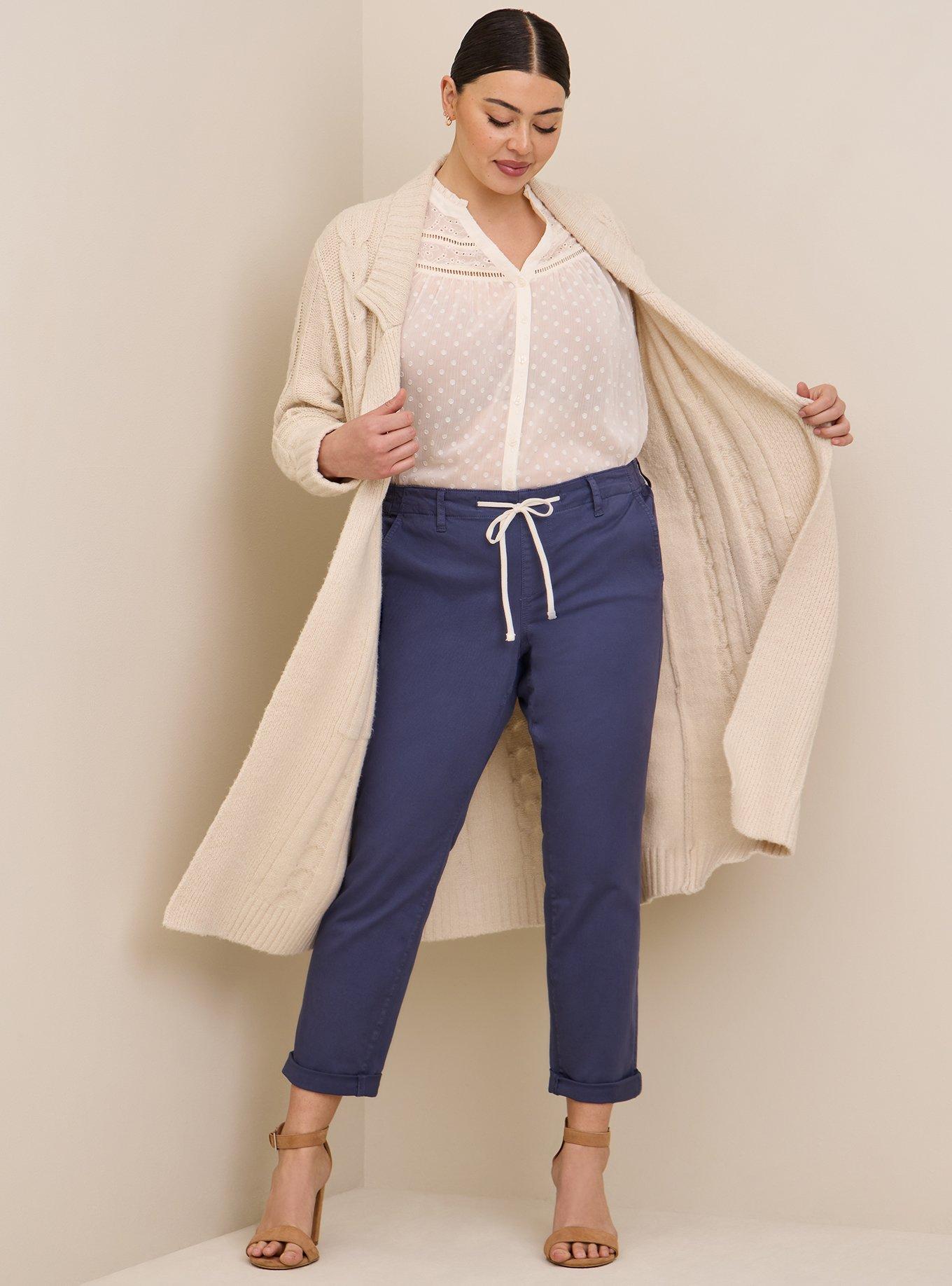 Plus Size - Pull-On Boyfriend Straight Stretch Twill Mid-Rise Pant