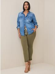 Pull-On Boyfriend Straight Stretch Twill Mid-Rise Pant (Tall), DUSTY OLIVE, hi-res