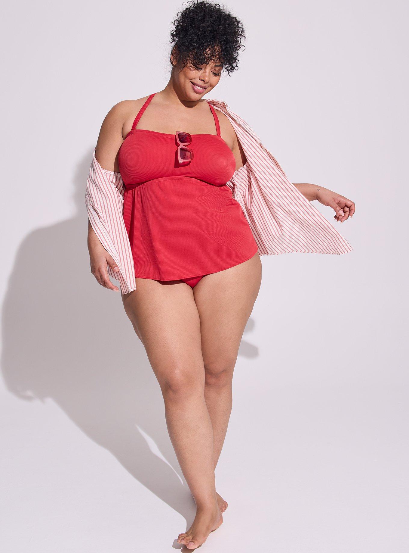 Wireless Ribbed Strapless Tankini, CINNAMON STICK, hi-res