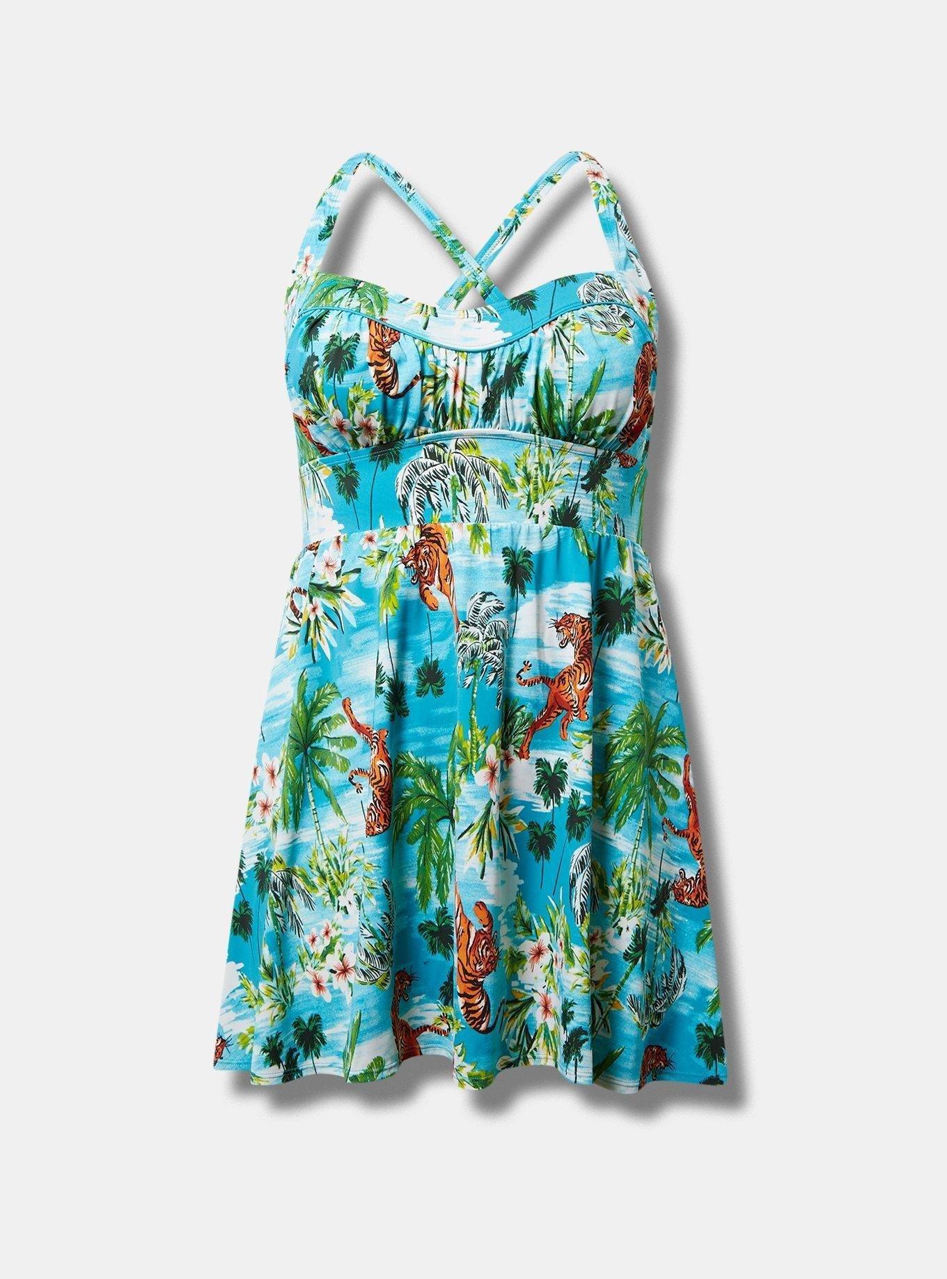 Plus Size - Retro Wireless Ruched Cup Swim Dress - Long Length - Torrid