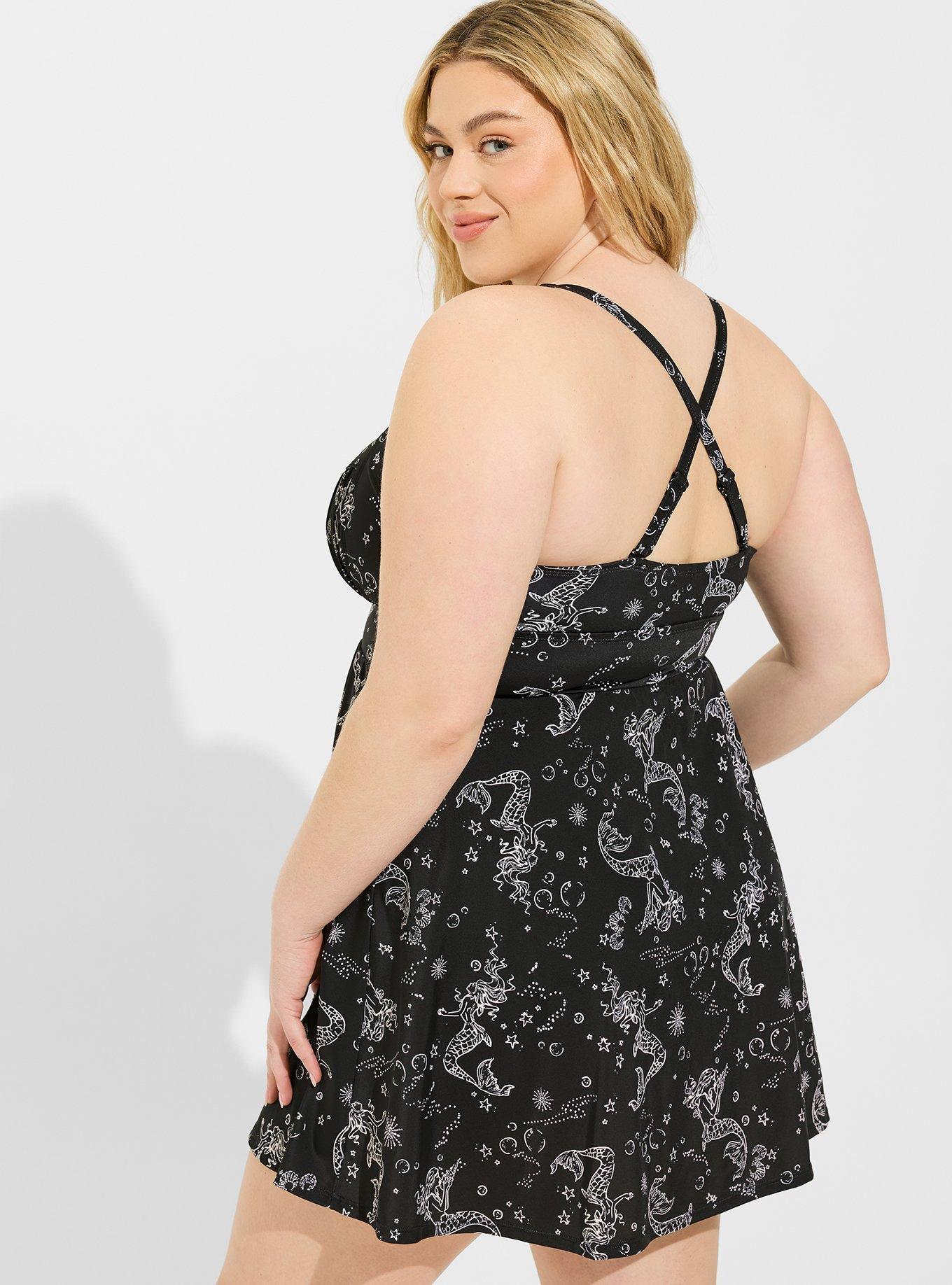 Plus Size - Retro Wireless Ruched Cup Swim Dress - Long Length - Torrid