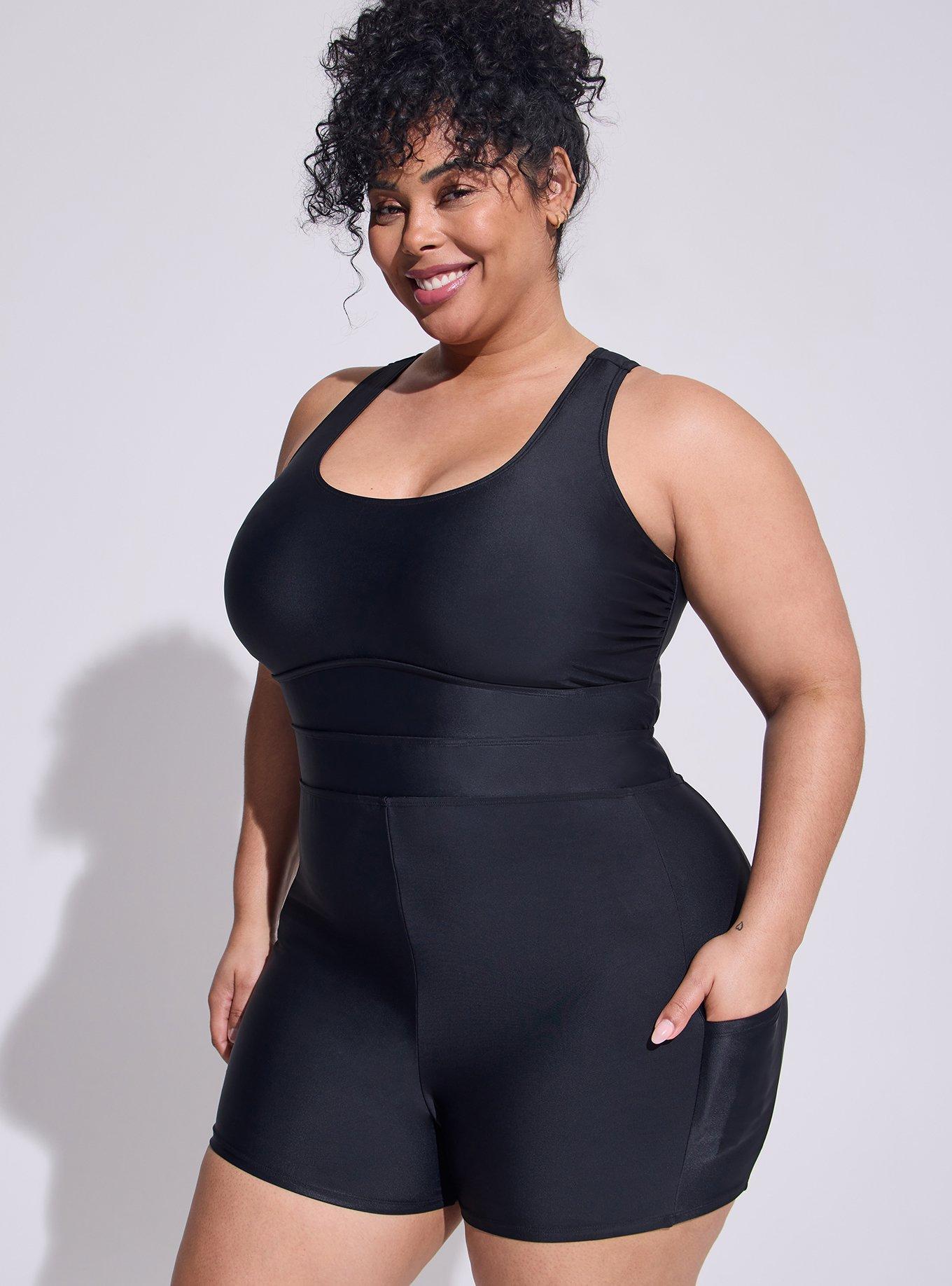 Swim Romper Built-in Bra, Women's Plus Size Leggings One-Piece