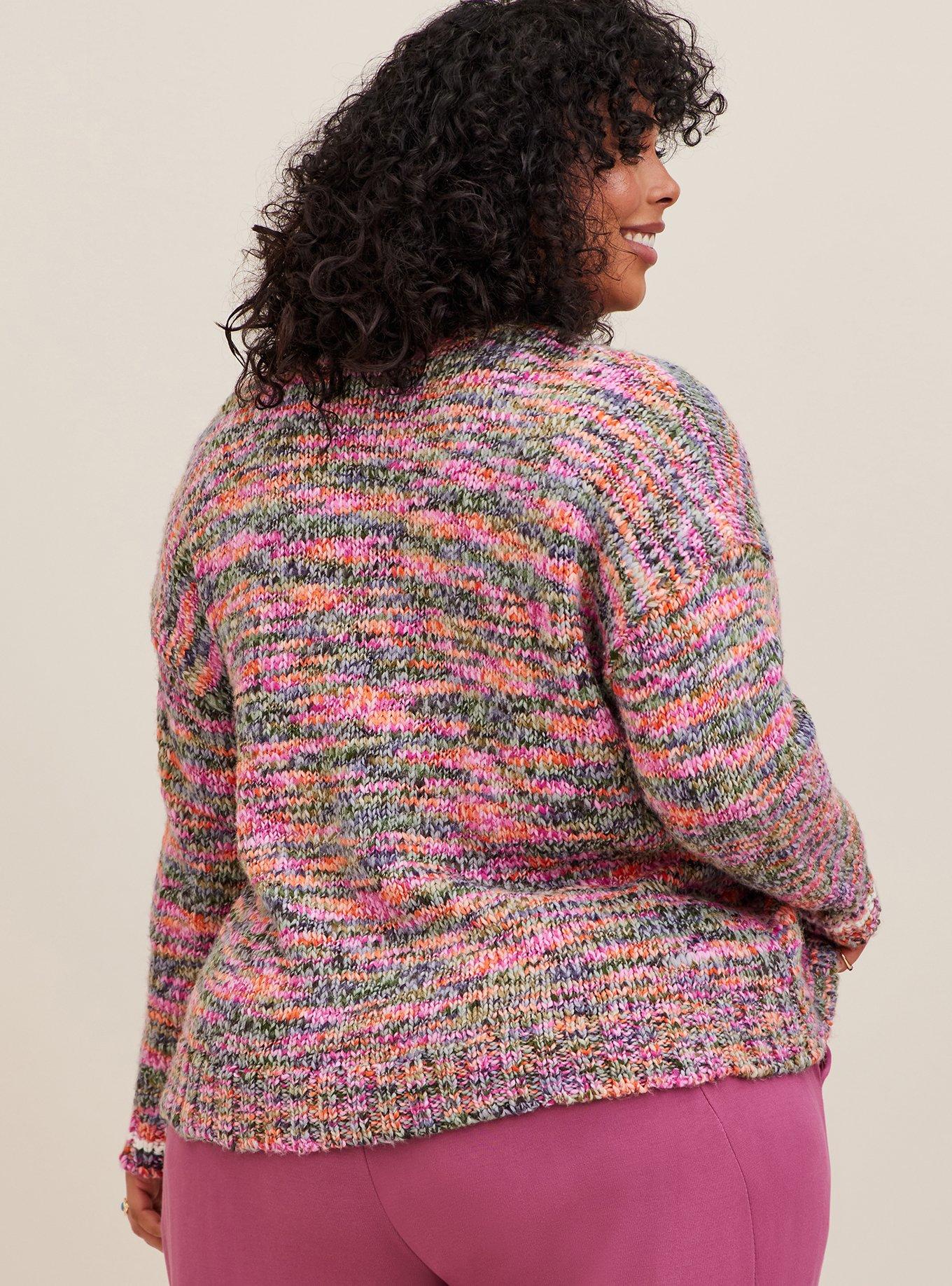 Plus Size Spacedye Pullover Drop Shoulder Crop Sweater , MULTI, alternate