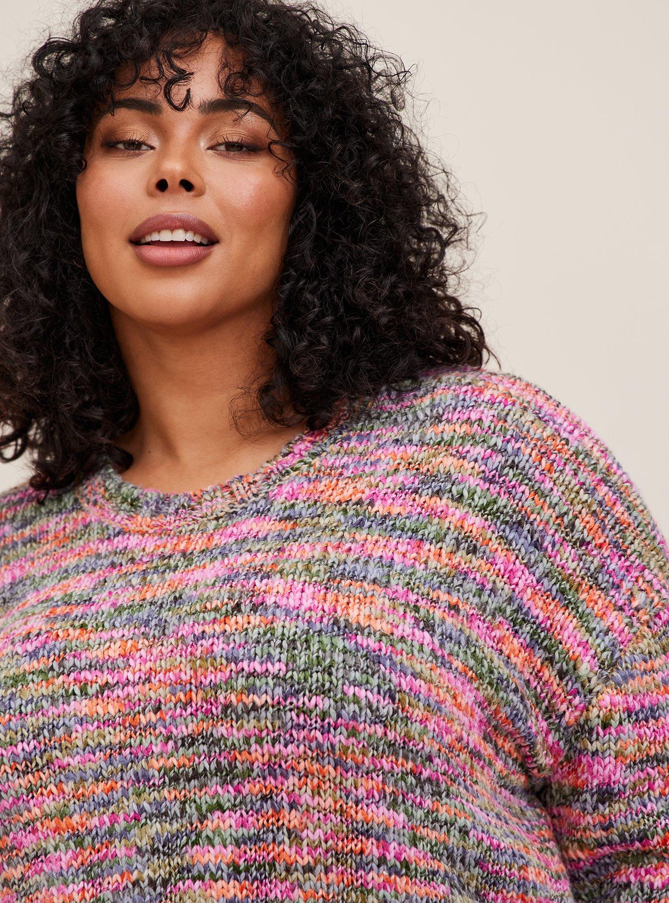 Plus Size Spacedye Pullover Drop Shoulder Crop Sweater , MULTI, alternate