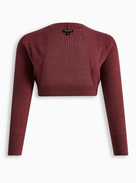 Everyday Plush Cardigan Shrug Ribbed Sweater, WINE, hi-res