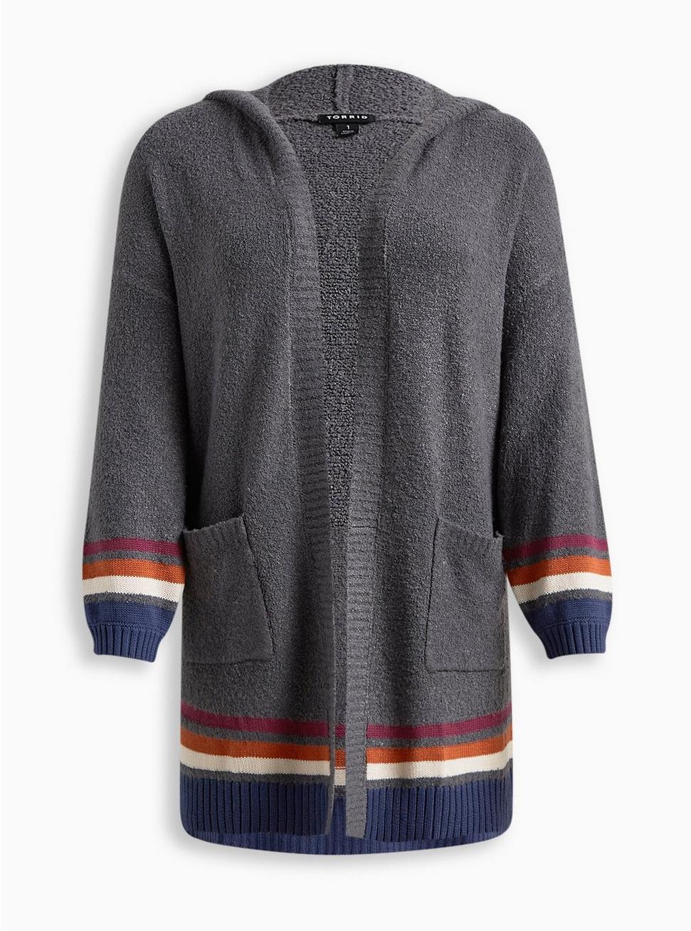 Cardigan Hooded Open Front Sweater, TORNADO, hi-res