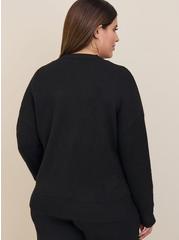 Vegan Cashmere Cardigan V-Neck Drop Shoulder Sweater, BLACK, alternate