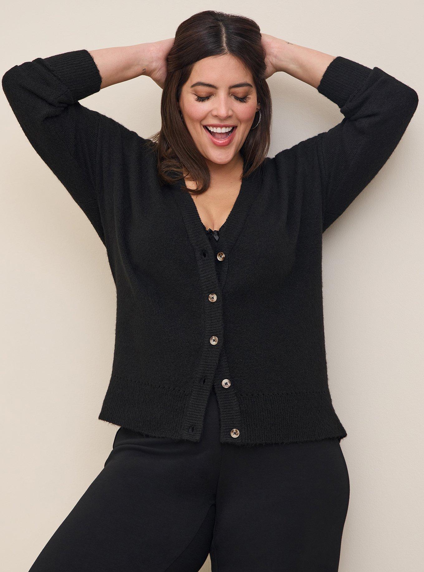 Vegan Cashmere Cardigan V-Neck Drop Shoulder Sweater