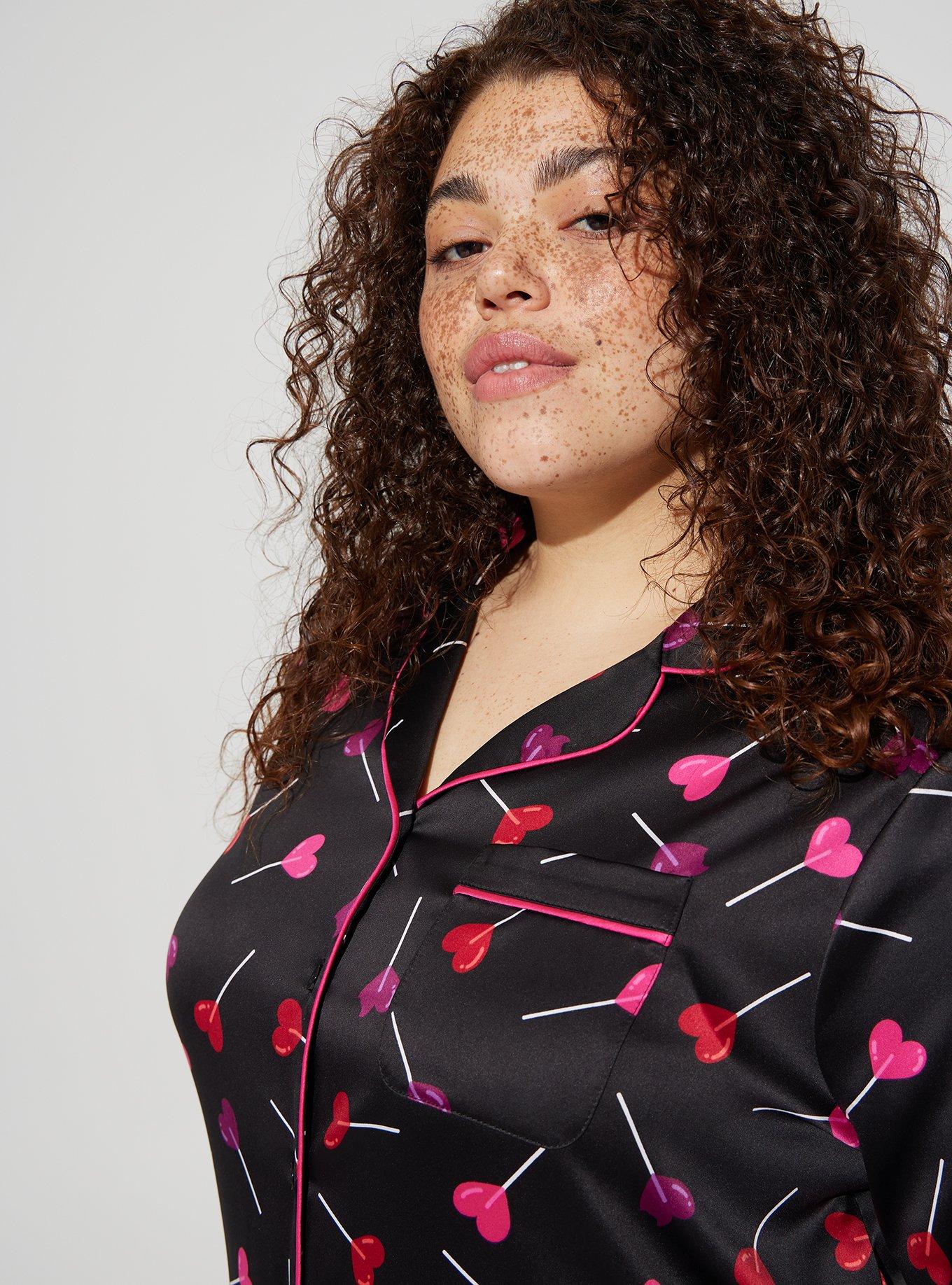 Dream Satin Button Through Sleep Gown, HEART LOLLIPOPS BLACK, alternate