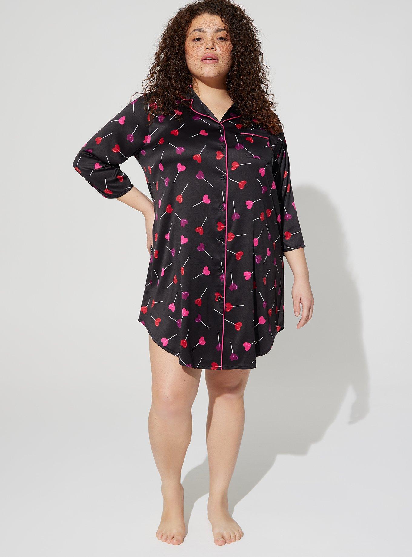 Dream Satin Button Through Sleep Gown, HEART LOLLIPOPS BLACK, alternate