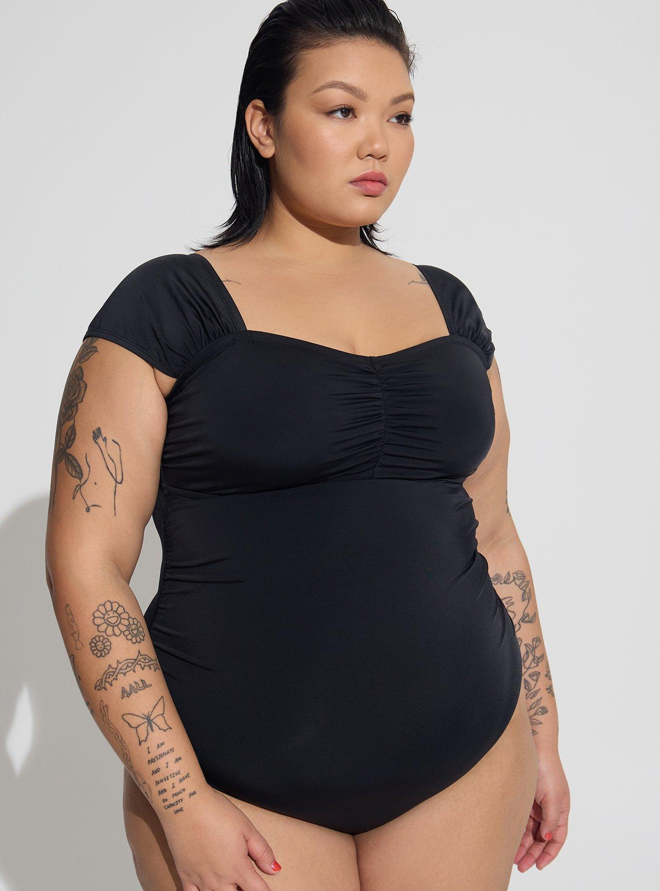 Plus size cap cheap sleeve swimsuit