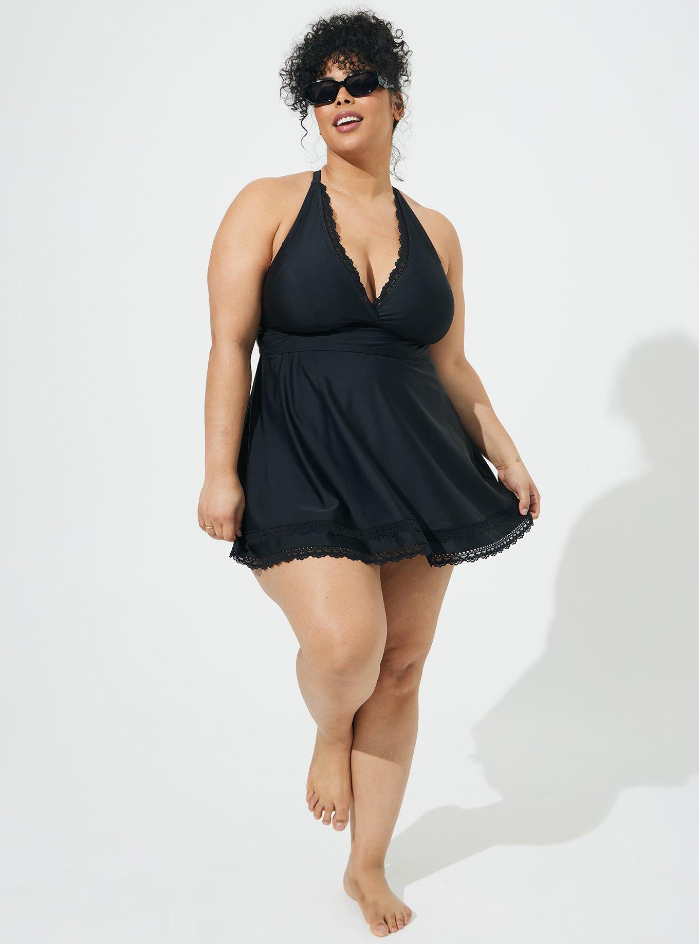 Plus Size - Wireless Mid Length Lace Trim Swim Dress No Bottoms - Torrid