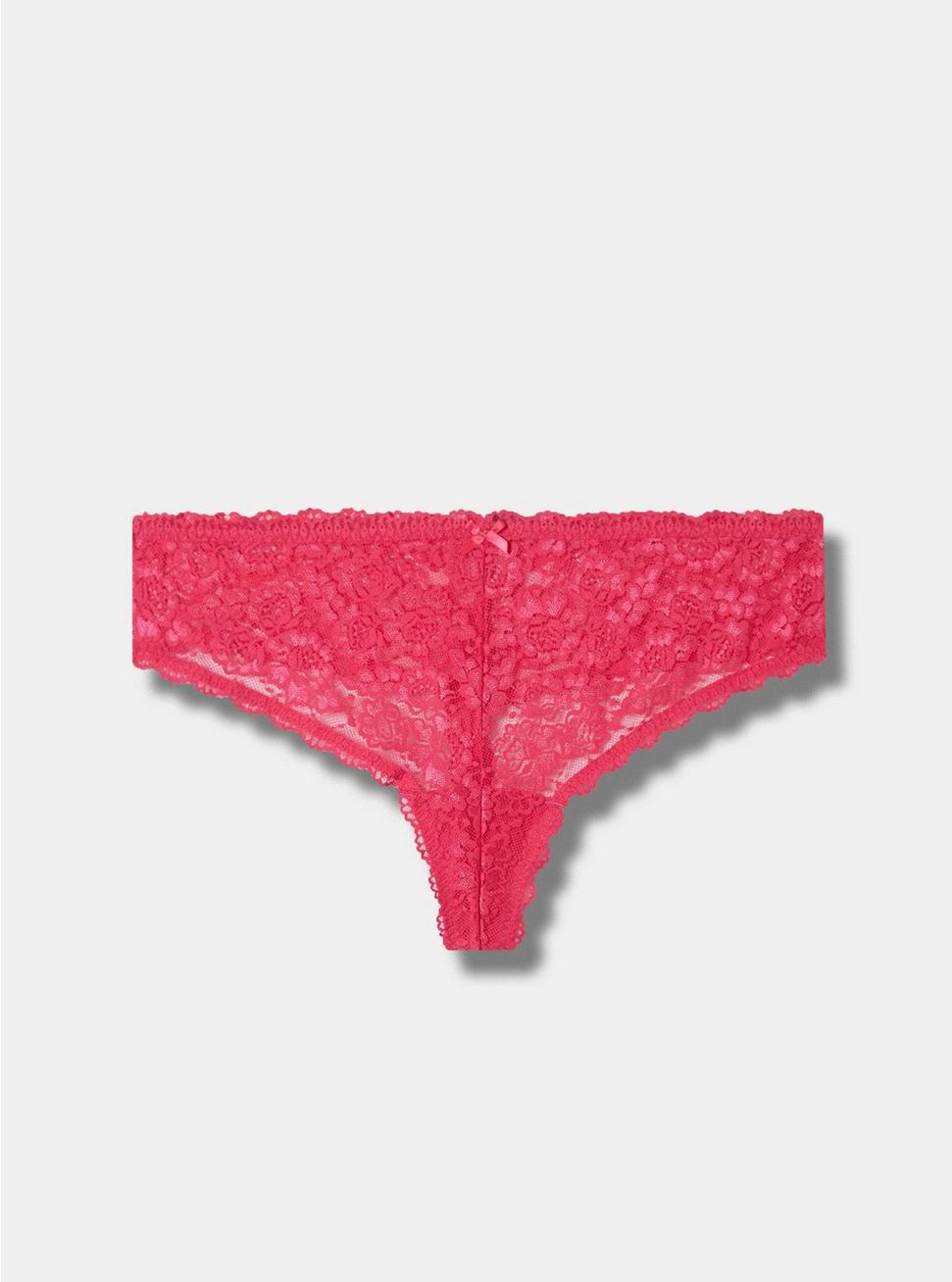 Simply Lace Mid Rise Thong Panty, CABARET, hi-res