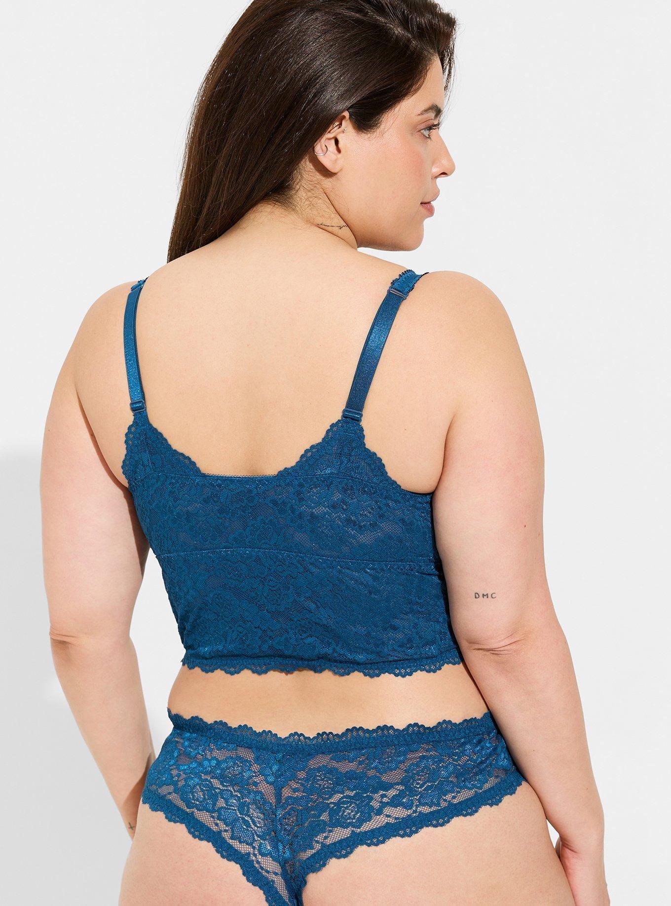 Plus Size Lace Mid Rise Thong Panty, POSEIDON, alternate