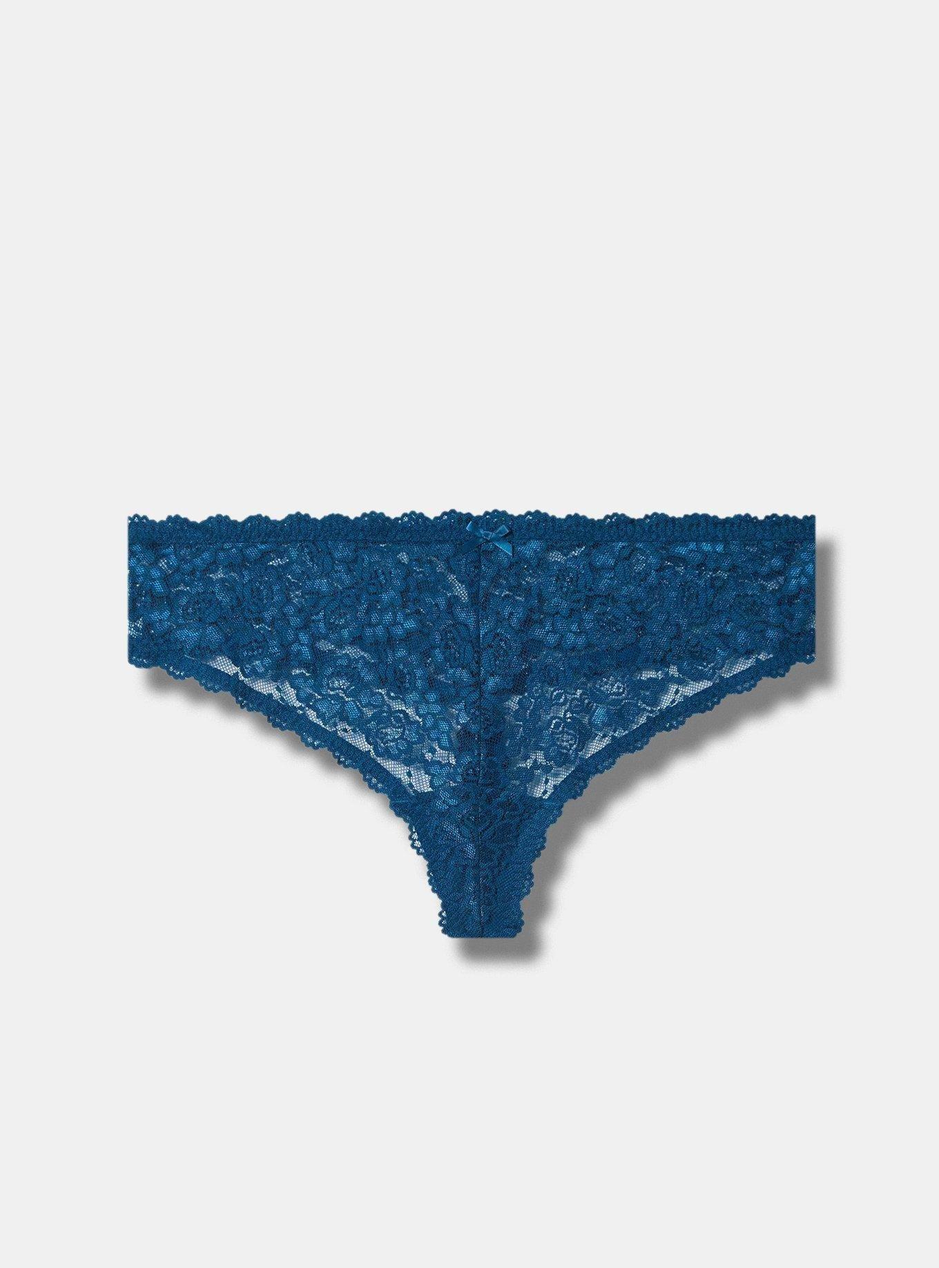Plus Size Lace Mid Rise Thong Panty, POSEIDON, hi-res