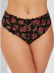 Simply Lace Mid Rise Thong Panty, BRUSHED ROSES FLORAL BLACK, alternate