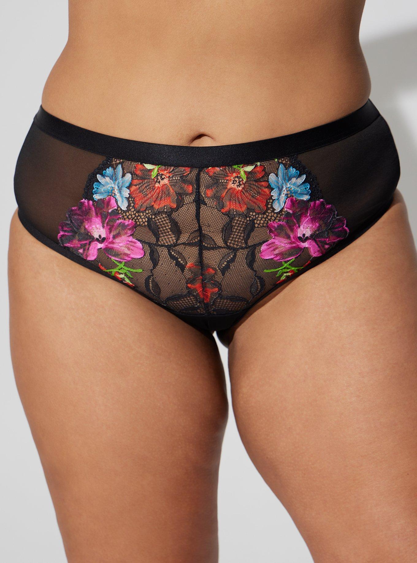 Photo Floral Lace Mid Rise Thong Panty