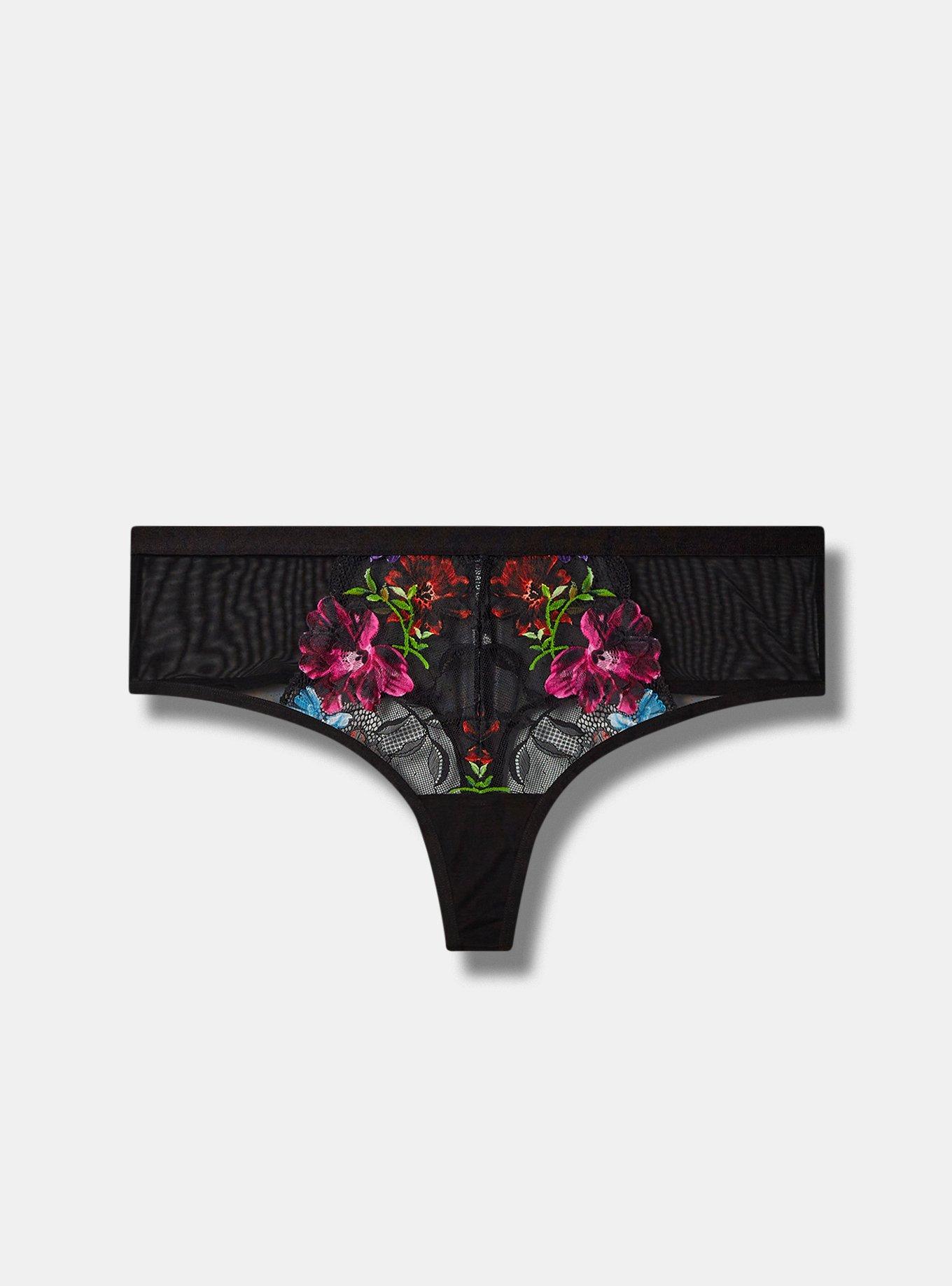 Photo Floral Lace Mid Rise Thong Panty