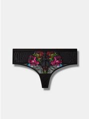 Photo Floral Lace Mid Rise Thong Panty, PHOTO FLORAL LACE: BLACK, hi-res