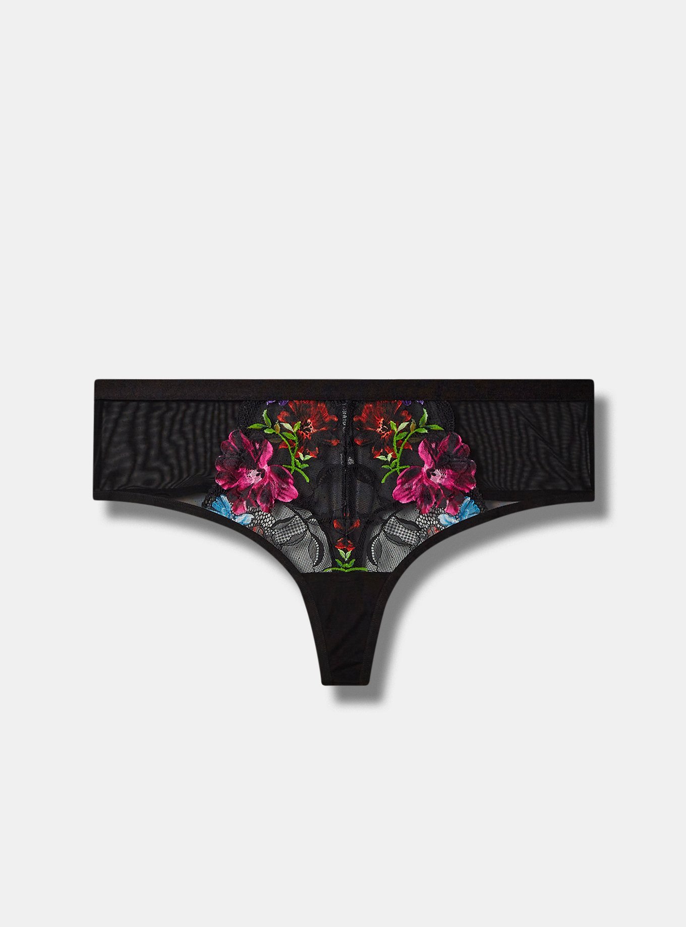 Photo Floral Lace Mid Rise Thong Panty, , flat