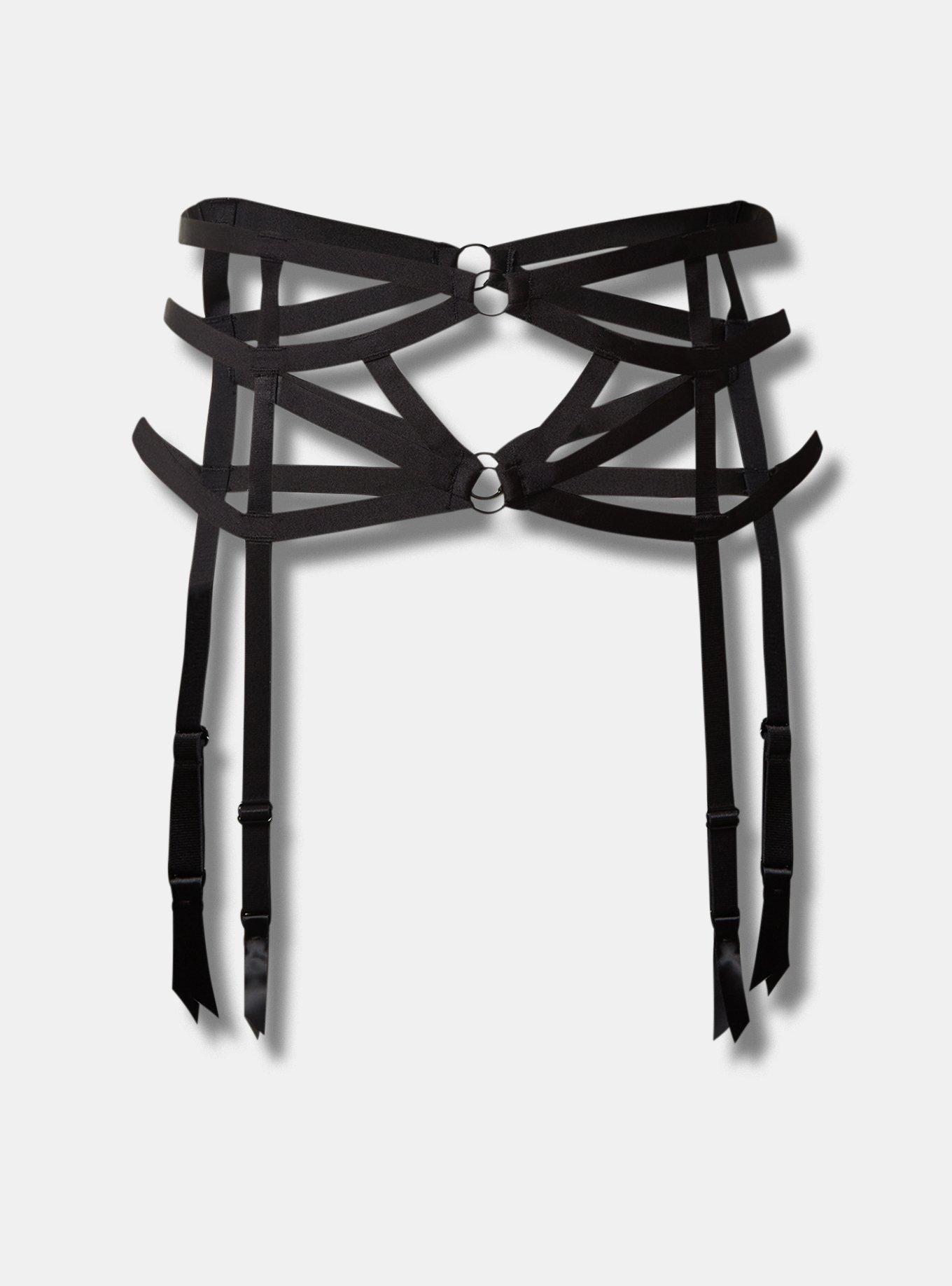 Strappy Elastic Garter Belt, RICH BLACK, hi-res