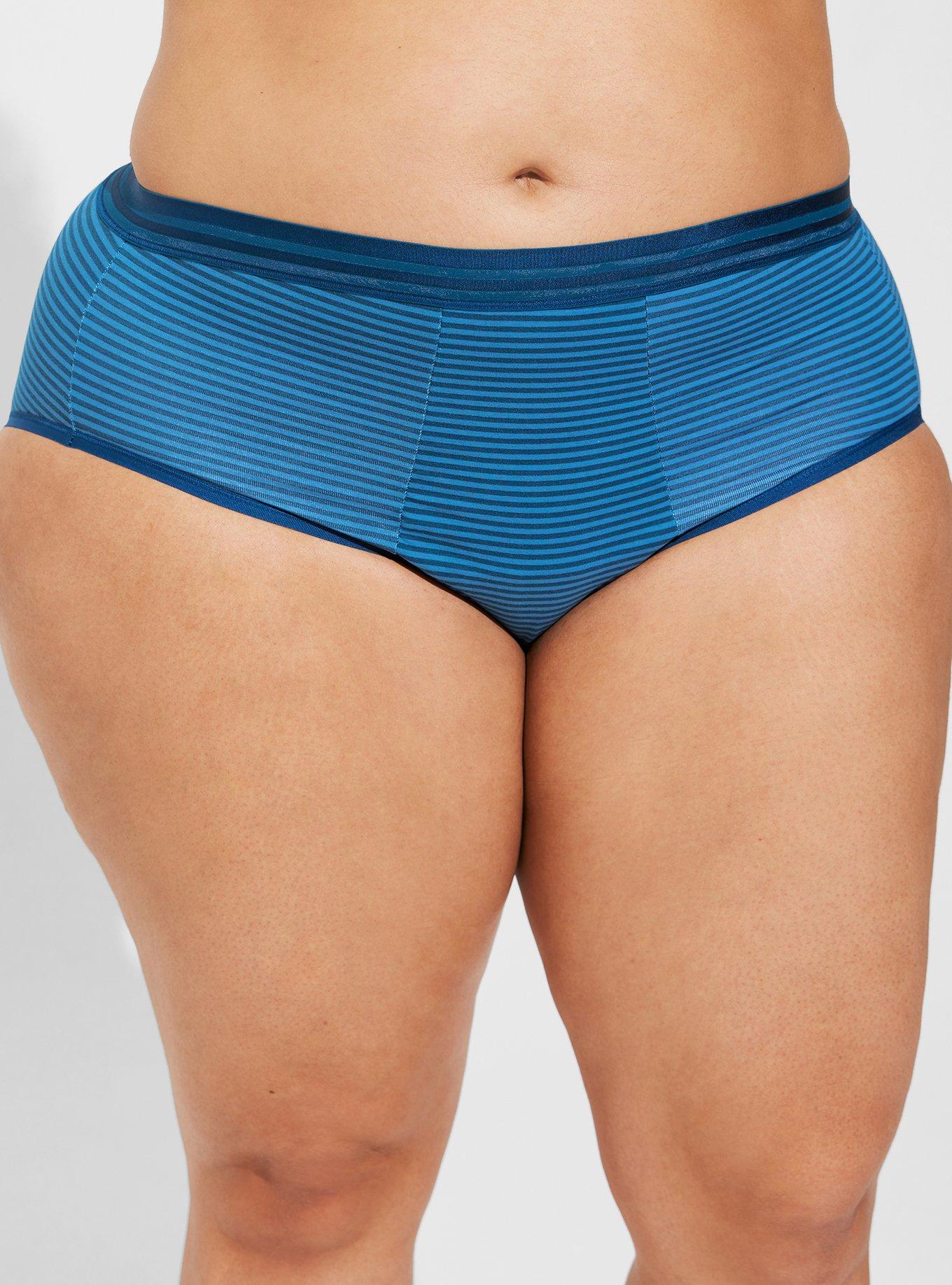 Leakproof Cotton Mid Rise Hipster Panty, TEDDY STRIPE LEGION BLUE, alternate