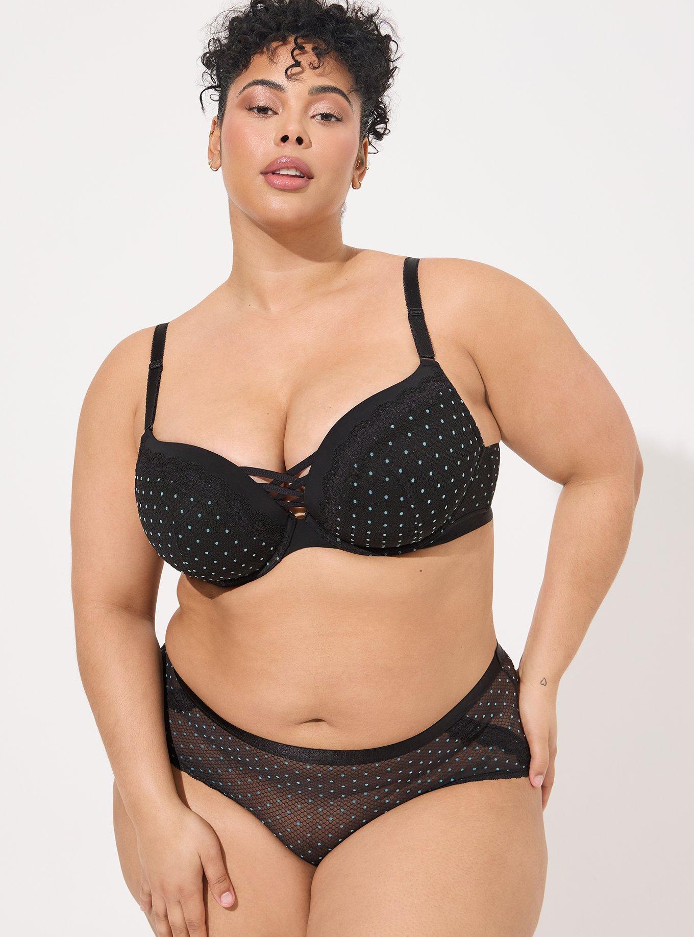 Torrid Adorable Black w/Blue Polka Dots Bralette & Panty Set Plus Size 1X,  14/16