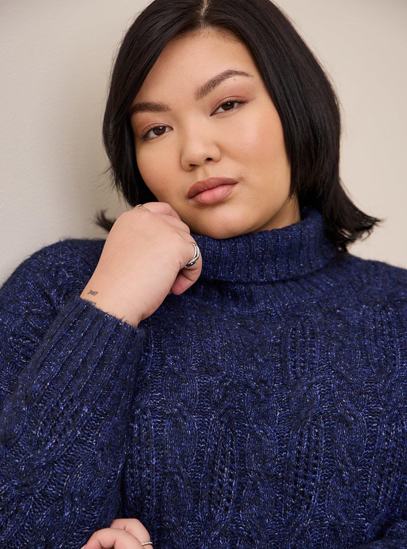 Vegan Cashmere Pullover Turtle Neck Sweater, BLUE, alternate