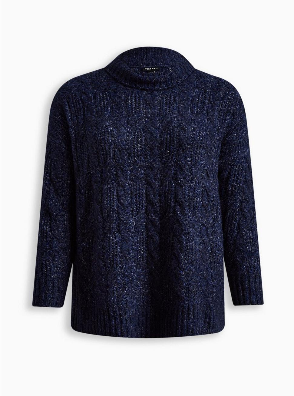 Plus Size Vegan Cashmere Pullover Turtle Neck Sweater, BLUE, hi-res