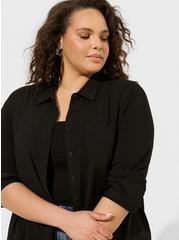 Plus Size Rayon Slub Drop Shoulder Button-Front Shirt, DEEP BLACK, alternate