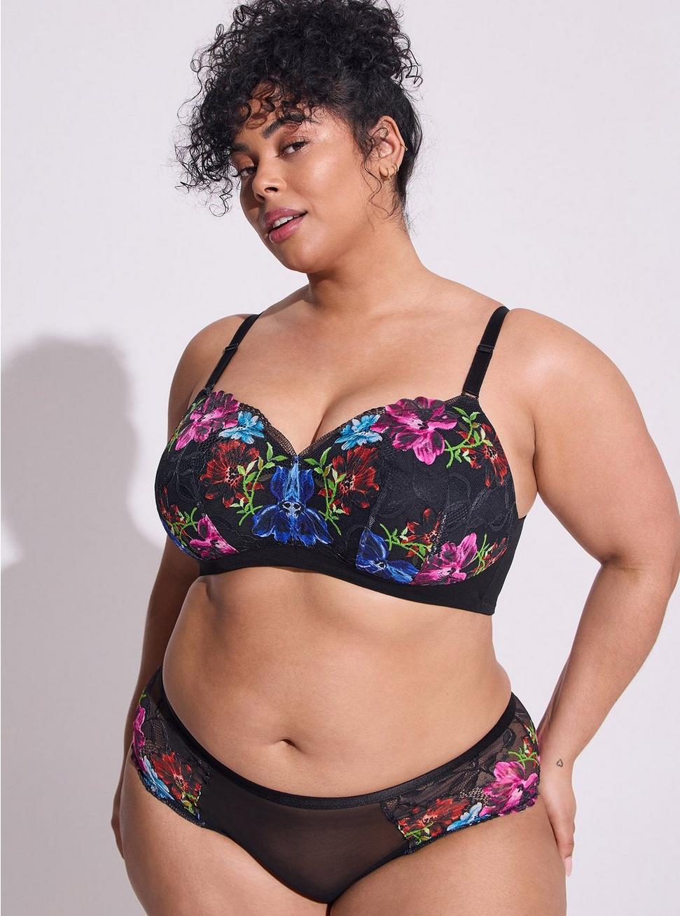 Plus Size Wire-Free Lightly Lined Photo Floral Lace 360° Back Smoothing® Bra, PHOTO FLORAL LACE: BLACK, alternate