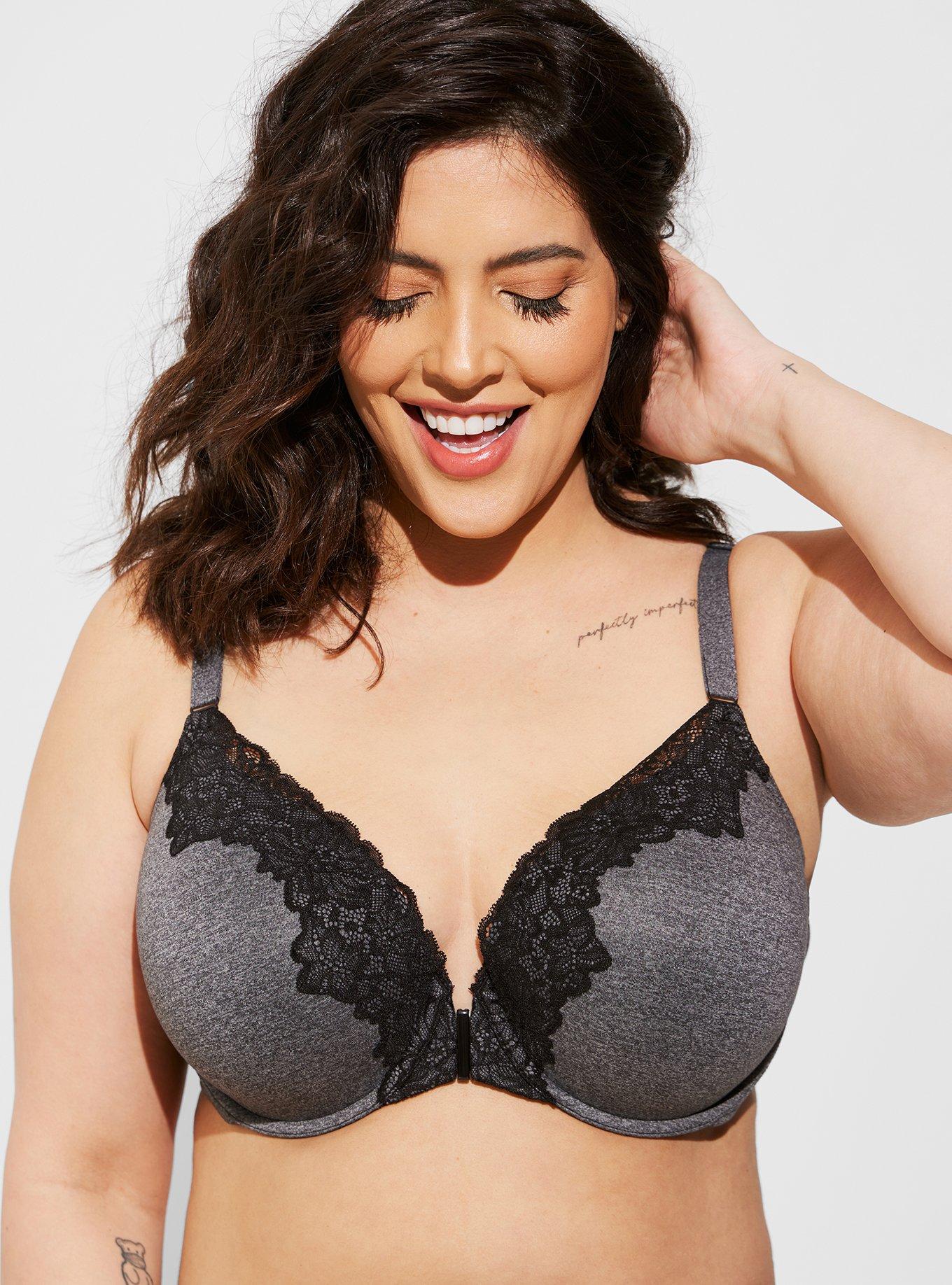 Plus Size - T-Shirt Lightly Lined Heather & Lace Front Close 360° Back  Smoothing® Bra - Torrid